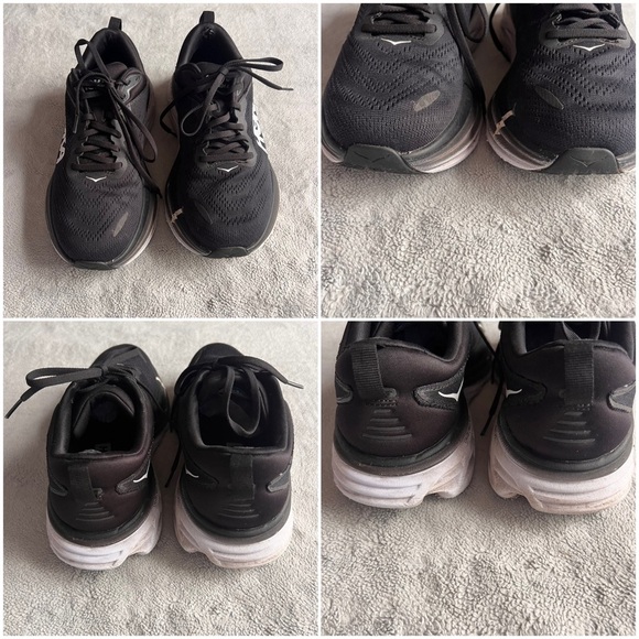 Hoka One One Bondi 8 Women's Wide Cushioned Running Shoe Sneaker Black White 8.5 - Picture 4 of 17